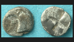 Aeolis, Kyme, AR Hemiobol, Head of Eagle obverse!
